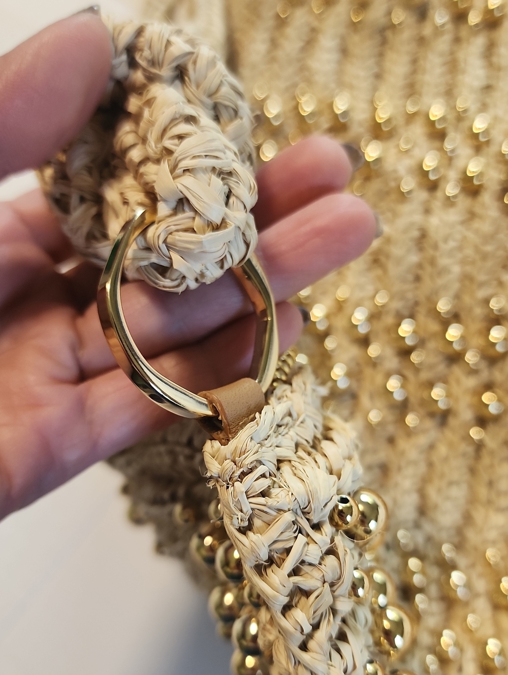 Cult Gaia Raffia Gold Beaded Woven Shoulder Bag - Picture 16 of 17